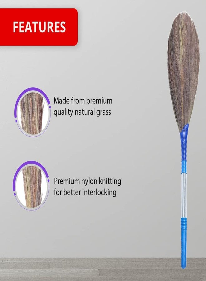 Monkey 555 5T Natural Grass Broom - Pack Of 2 | Removes Fine Dust | Unique Palm (5 Fingers Spread) Design For Fast & Easy Sweeping | Special Polymer Steel Handle| Wide Area Floor Cleaning Broomstick - Image 2